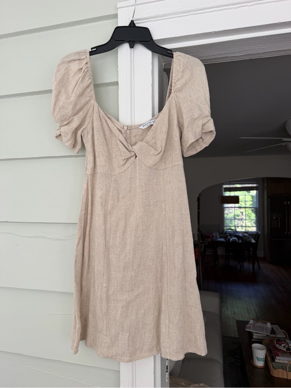stradivarius Beige Puff-Sleeve Mini Dress